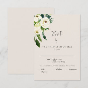Tarjeta De Confirmación De Asistencia Elegante cena floral crema blanca moderna fuente R