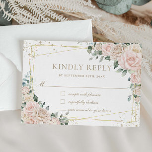 Tarjeta De Confirmación De Asistencia Elegante Champagne Marfil Rosas Florales Boda