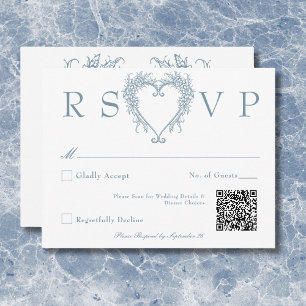 Tarjeta De Confirmación De Asistencia Elegante Chinoisería Azul Vintage Corazón Boda