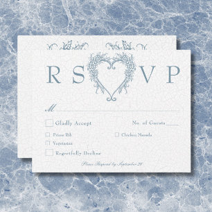 Tarjeta De Confirmación De Asistencia Elegante Chinoisería Azul Vintage Corazón Boda