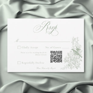 Tarjeta De Confirmación De Asistencia Elegante Chinoisería Verde Naturaleza Pájaros Boda