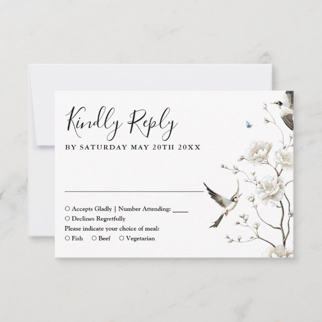 Tarjeta De Confirmación De Asistencia Elegante Chinoiserie Floral Garden Wedding (Anverso)