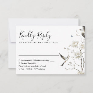 Tarjeta De Confirmación De Asistencia Elegante Chinoiserie Floral Garden Wedding