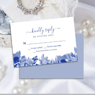 Tarjeta De Confirmación De Asistencia Elegante Clásico Azul Blanco Chinoiserie Chic Flor