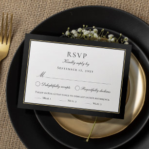 Tarjeta De Confirmación De Asistencia Elegante clásico blanco negro para la comida