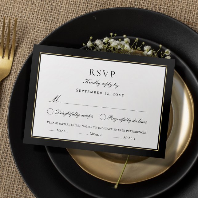 Tarjeta De Confirmación De Asistencia Elegante clásico blanco negro para la comida (Subido por el creador)