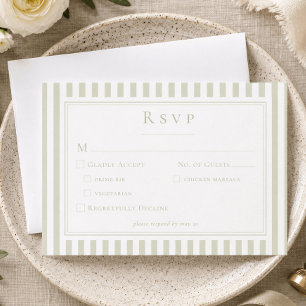 Tarjeta De Confirmación De Asistencia Elegante Clásico Boda de Raya Verde Salvia
