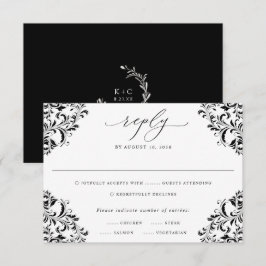 Tarjeta De Confirmación De Asistencia Elegante Clásico Vintage Boda Negro y Blanco RS