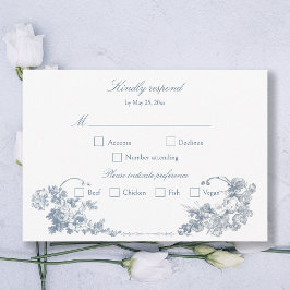 Tarjeta De Confirmación De Asistencia Elegante Classic Dusty Blue Floral Francesa