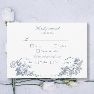 Tarjeta De Confirmación De Asistencia Elegante Classic Dusty Blue Floral Francesa