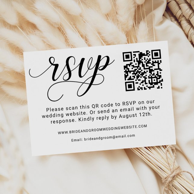 Tarjeta De Confirmación De Asistencia Elegante código QR Boda de guión negro (Subido por el creador)