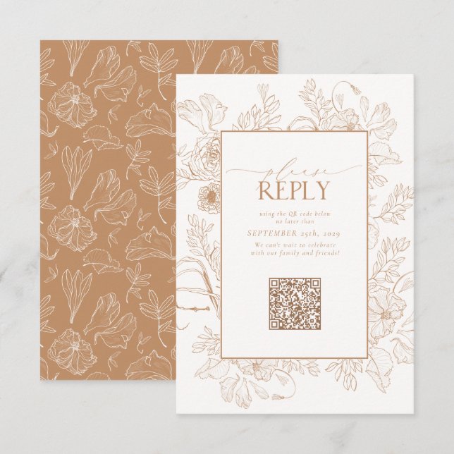 Tarjeta De Confirmación De Asistencia Elegante Código QR Boda Terracota Responder por fa (Anverso / Reverso)