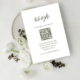 Tarjeta De Confirmación De Asistencia Elegante código QR de boda clásico en verde polvor
