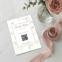 Elegante código QR de boda con arte de línea flora