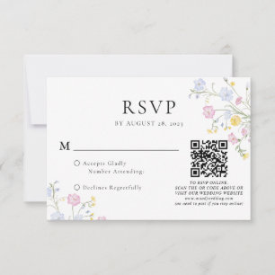 Tarjeta De Confirmación De Asistencia Elegante código QR de boda con cresta floral rococ