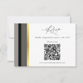 Tarjeta De Confirmación De Asistencia Elegante Código QR de Boda con Franja Gris Negra D