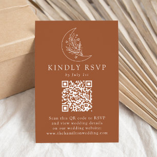 Tarjeta De Confirmación De Asistencia Elegante Código QR de Boda de Terracota Luna y Est