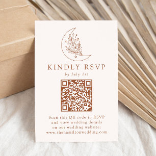 Tarjeta De Confirmación De Asistencia Elegante Código QR de Boda de Terracota Luna y Est