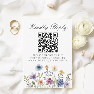 Tarjeta De Confirmación De Asistencia Elegante código QR de boda de wildflower de primav