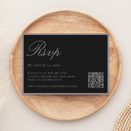 Tarjeta De Confirmación De Asistencia Elegante Código QR de Boda en Negro Mate Old Money