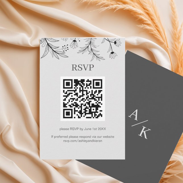 Tarjeta De Confirmación De Asistencia Elegante código QR de boda floral (Subido por el creador)