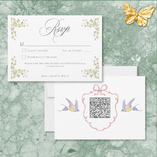 Tarjeta De Confirmación De Asistencia Elegante código QR de boda floral pastel victorian