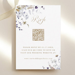 Tarjeta De Confirmación De Asistencia Elegante código QR de boda floral púrpura blanco d