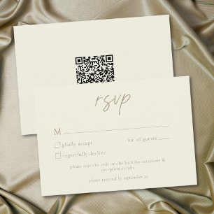 Tarjeta De Confirmación De Asistencia Elegante código QR de boda minimalista de crema ma
