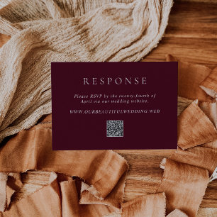 Tarjeta De Confirmación De Asistencia Elegante Código QR de Burgundy Profundo Clásico Bo