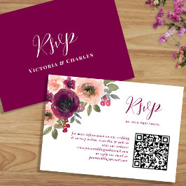 Tarjeta De Confirmación De Asistencia Elegante código Qr de color burdeos floral