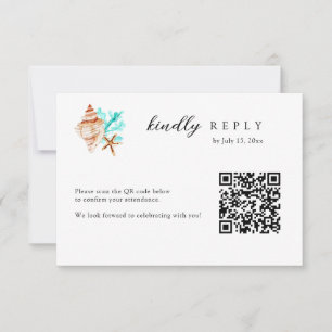 Tarjeta De Confirmación De Asistencia Elegante código QR de conchas marinas de boda en l