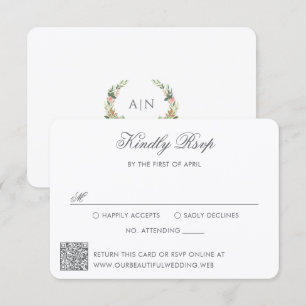 Tarjeta De Confirmación De Asistencia Elegante código QR de cresta floral de acuarela pa