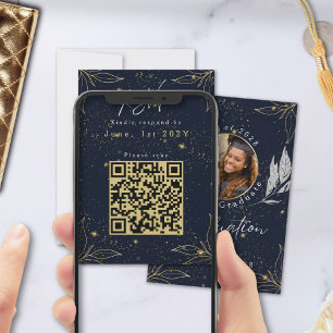 Tarjeta De Confirmación De Asistencia Elegante Código QR de Fiesta de Graduación en Azul