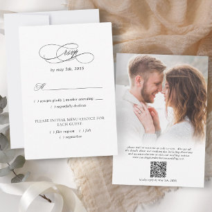 Tarjeta De Confirmación De Asistencia Elegante Código QR de Foto de Boda Comida Moderna 