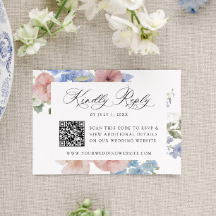 Tarjeta De Confirmación De Asistencia Elegante Código QR Floral Acuarela Romántica Boda