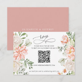 Tarjeta De Confirmación De Asistencia Elegante Código QR Floral Botánico Moderno Rubor