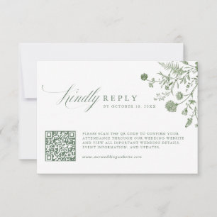 Tarjeta De Confirmación De Asistencia Elegante código QR floral clásico vintage verde sa