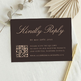 Tarjeta De Confirmación De Asistencia Elegante código QR marrón para boda