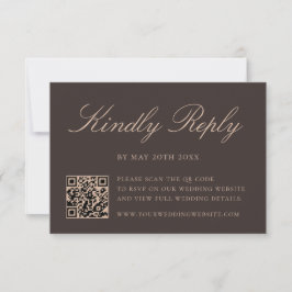 Tarjeta De Confirmación De Asistencia Elegante código QR marrón para boda