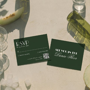 Tarjeta De Confirmación De Asistencia Elegante Código QR Verde Oscuro Boda Chic