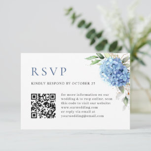 Tarjeta De Confirmación De Asistencia Elegante color de agua azul Hydrangea QR Boda de c
