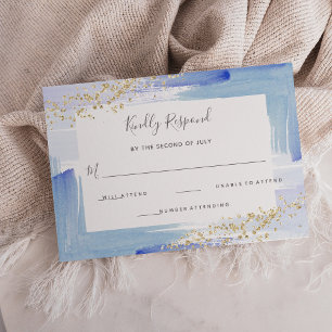 Tarjeta De Confirmación De Asistencia Elegante color de agua azul y oro Bat Mitzvah