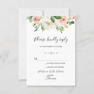 Tarjeta De Confirmación De Asistencia Elegante color de agua Boda de flores Rubor rosa