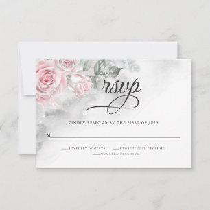 Tarjeta De Confirmación De Asistencia Elegante color de agua gris rosas rosadas descalzo