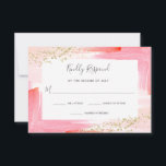 Tarjeta De Confirmación De Asistencia Elegante color de agua rosa y oro Bat Mitzvah<br><div class="desc">Estas magníficas y elegantes tarjetas de respuesta Bat Mitzvah Rsvp presentan formas modernas de dar paseos por la acuarela en tonos rosa,  coral y naranja en tonos femeninos,  con una apariencia falsa de purpurina dorado.</div>