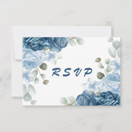 Tarjeta De Confirmación De Asistencia Elegante color de agua Rosas azules Boda floral