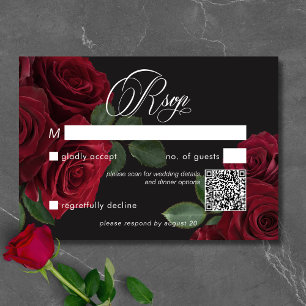 Tarjeta De Confirmación De Asistencia Elegante color de sangre rojo rosa Roses Floral Có