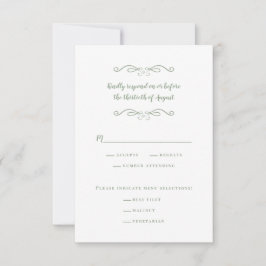 Tarjeta De Confirmación De Asistencia Elegante Comida de Boda Verde Salvia Minimalista