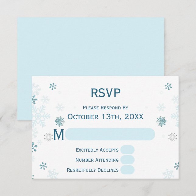 Tarjeta De Confirmación De Asistencia Elegante copo de nieve azul Wonderland Winter (Anverso / Reverso)