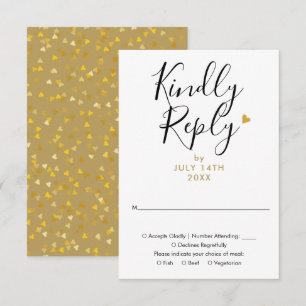 Tarjeta De Confirmación De Asistencia Elegante Corazón de Oro Chic Letra de Boda
